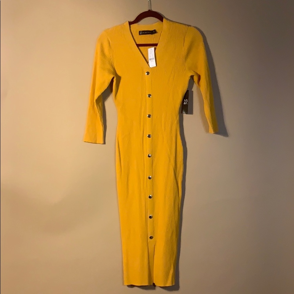 Long Sleeve Yellow Knit Dress